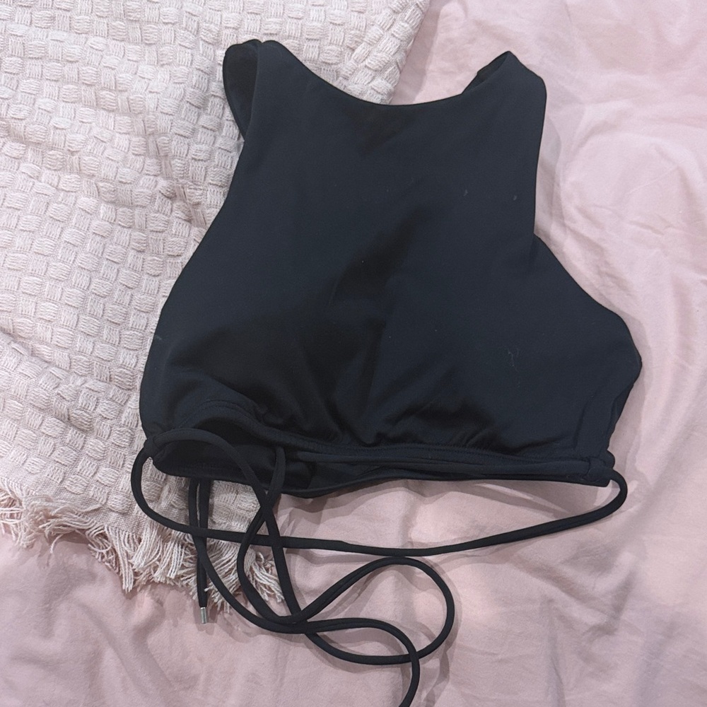 YoungLA Black High-Neck Crop Bandeau with Tie Detail